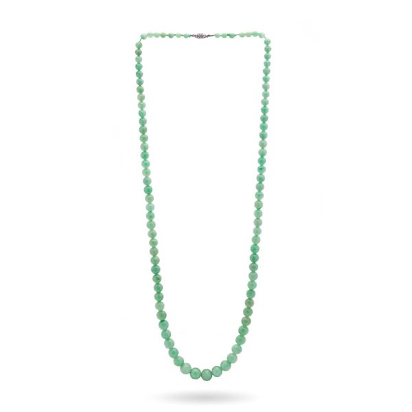 Antique Natural Jadeite Jade Graduated Bead Necklace with Platinum Clasp, Circa 1920s