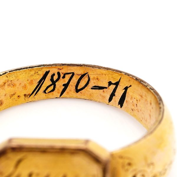 Antique 19th century Franco Prussian War Brass Engraved Signet Ring, with the inscription ' Fort Noisy ' and Engraved with date 1870-1871