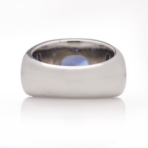 2ct Oval Natural Sapphire Set 18ct White Gold Chunky Domed Unisex Ring