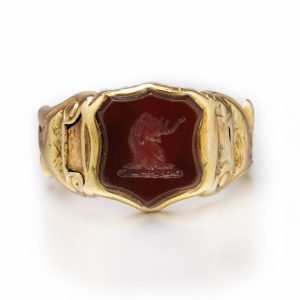 Antique Carnelian Intaglio and 18ct Yellow Gold Signet Ring
