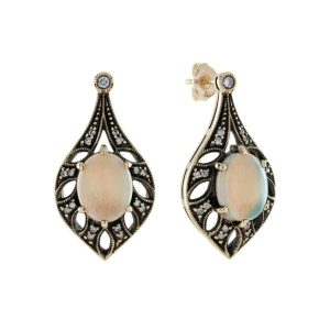 Opal and Diamond Drop Earrings in 9ct Yellow Gold