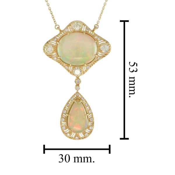 12.32cts Ethiopian Opal and Diamond Double Cluster Pendant Necklace