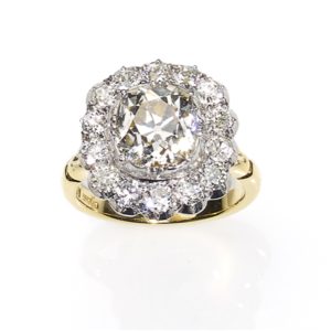 Antqiue style old cut cluster ring hand made 2 carats