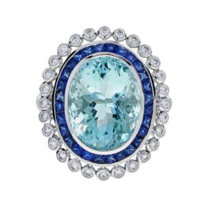 7.58ct Aquamarine Sapphire and Diamond Cluster Dress Ring