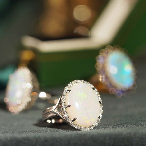 2.53ct Opal and Diamond Halo Cluster Cocktail Ring