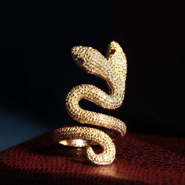 1.46ct Light Brown Fancy Colour Diamond Set 18ct Rose Gold Double Headed Snake Ring