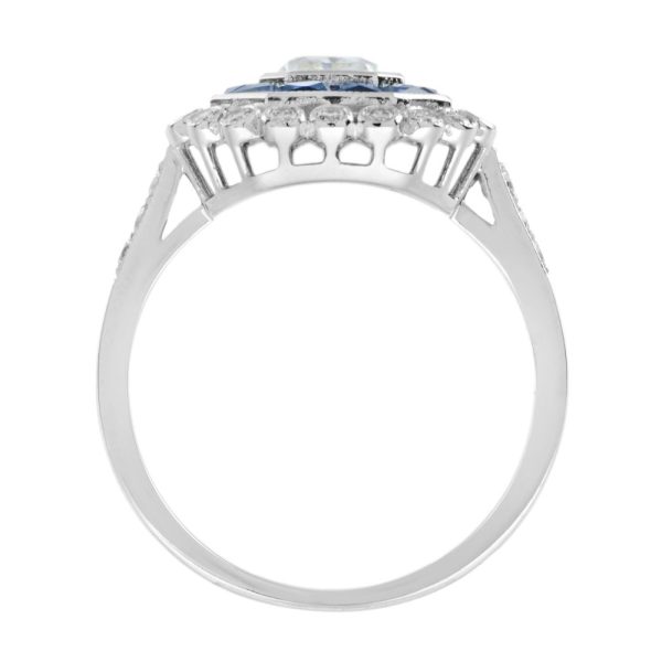 GIA Certified 1.04ct Emerald Cut Diamond and Sapphire Cluster Engagement Ring