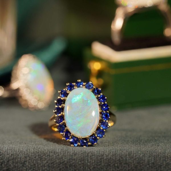 3.43ct Opal and Sapphire Cluster Dress Ring