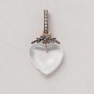Victorian Antique Rock Crystal Heart Pendant with Diamonds