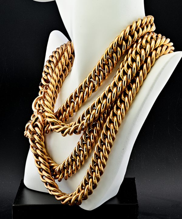 Victorian Antique 14ct Yellow Gold Long Heavy Curb Chain Necklace. Late 19th century Circa 1880