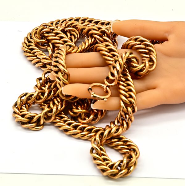 Victorian Antique 14ct Yellow Gold Long Heavy Curb Chain Necklace. Late 19th century Circa 1880