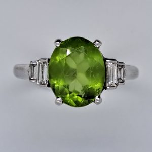 Peridot and Diamond Engagement Ring
