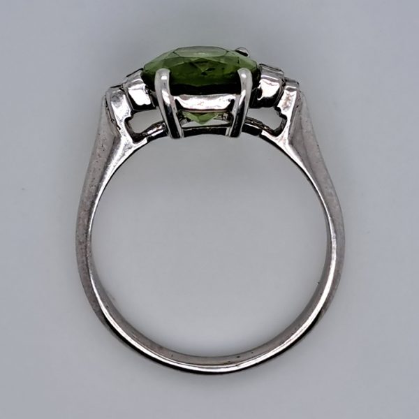 Oval Peridot and Baguette Diamond Engagement Ring in 18ct White Gold