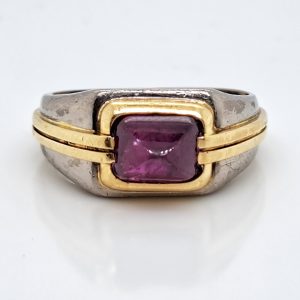 Sugarloaf Ruby and Bi Colour Gold Solitaire Ring