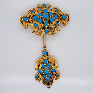 Antique Cabochon Turquoise and 15ct Gold Convertible Pendant Brooch with detachable elements providing a one-of-a-kind versatile piece of jewellery