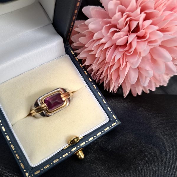 2.50ct Sugarloaf Cabochon Ruby and Bi Colour Gold Solitaire Ring