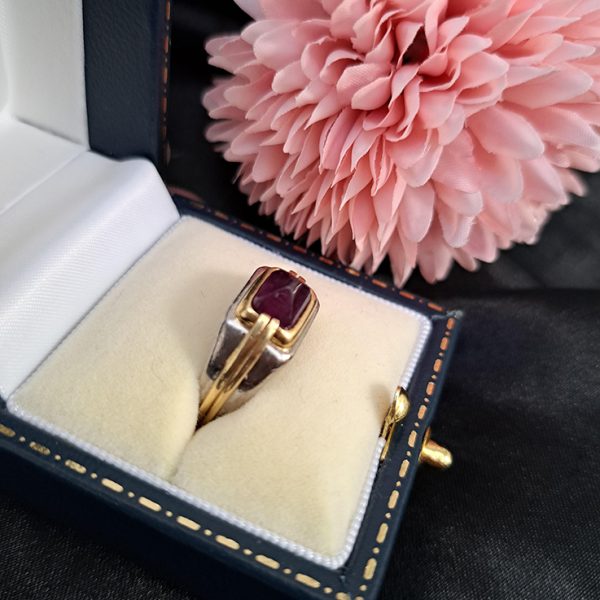 2.50ct Sugarloaf Cabochon Ruby and Bi Colour Gold Solitaire Ring