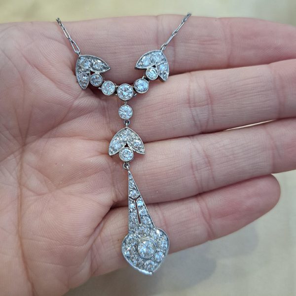 Antique Diamond Cluster Pendant Necklace in Platinum