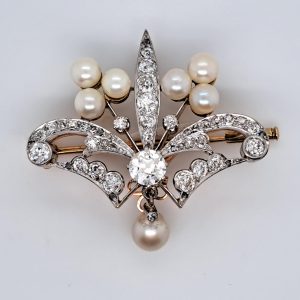 Antique Old Cut Diamond and Pearl Pendant Brooch