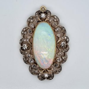 Victorian Antique Opal and Diamond Cluster Pendant