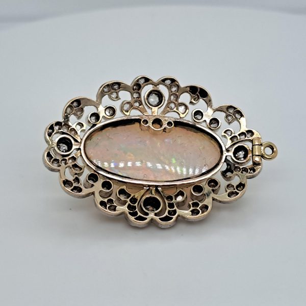 Victorian Antique Opal and Diamond Cluster Pendant