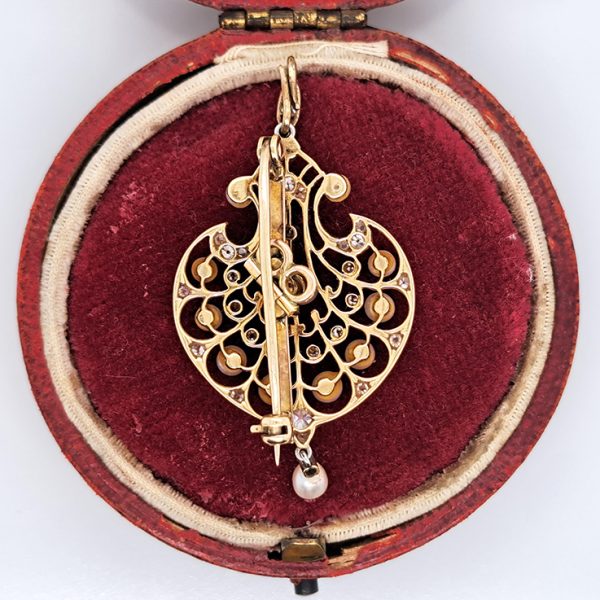 Victorian Antique Old Cut and Rose Cut Diamond and Pearl Pendant come Brooch with removeable fittings