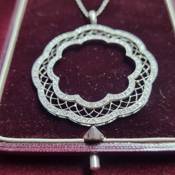 Antique Rose Cut Diamond Scalloped Halo Pendant