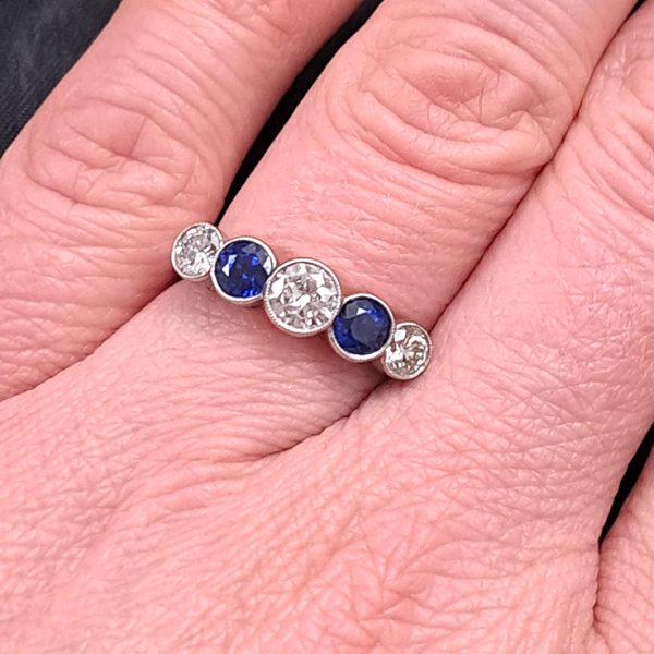 Sapphire and Diamond Five Stone Ring in Platinum