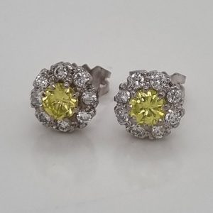 Yellow and White Diamond Cluster Stud Earrings