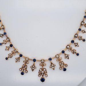Edwardian Antique Sapphire and Diamond Fringe Necklace