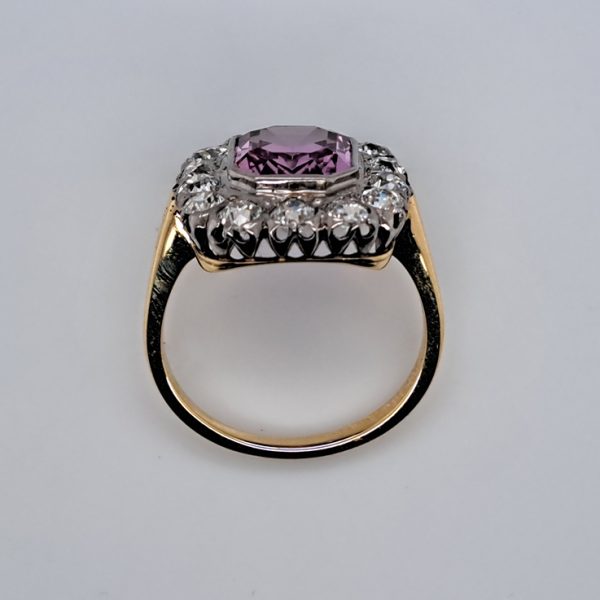 Vintage 3ct Natural Pink Spinel and Old Cut Diamond Cluster Engagement Ring