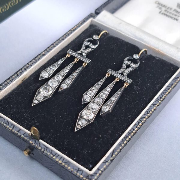 Antique Georgian Regency 2.50ct Old Mine Cut Diamond Drop Chandelier Earrings