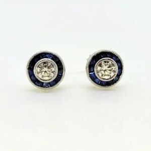 0.50ct Diamond and Calibre Sapphire Target Cluster Stud Earrings