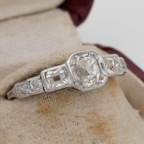 Art Deco 2.10ct Old Mine Cut Diamond Seven Stone Engagement Ring in Platinum