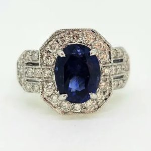 4ct Sapphire and Diamond Cluster Dress Engagement Ring in 18ct White Gold