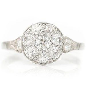 Edwardian 1ct Old Mine Cut Diamond Cluster Engagement Ring