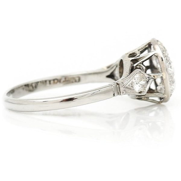 Edwardian Antique 1ct Old Mine Cut Diamond Cluster Engagement Ring in white gold and platinum