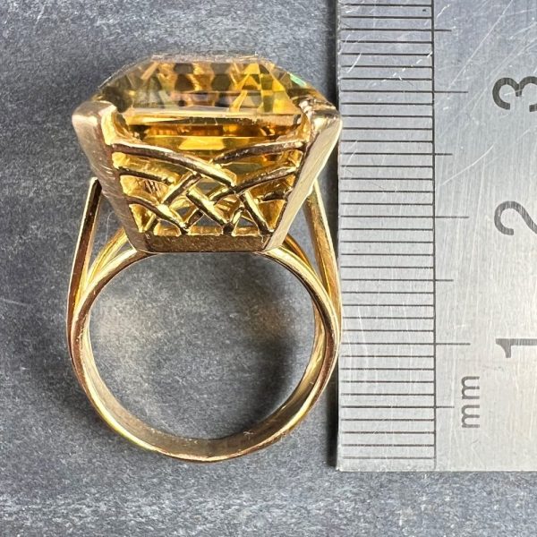 Vintage Retro 18.87ct Citrine Solitaire and 18ct Yellow Gold Cocktail Ring