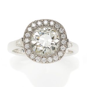 Diamond Cluster Ring 2.02 Carats Old Brilliant Cut Mounted In Platinum