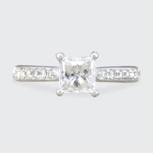 0.51ct Princess Cut Diamond Solitaire Engagement Ring with Brilliant Cut Diamond Shoulders in Platinum