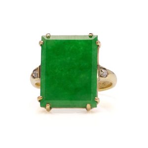 Vintage Jade And Diamond Ring In 18 Carat Yellow Gold
