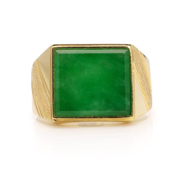Vintage Chinese square jade and gold men's ring