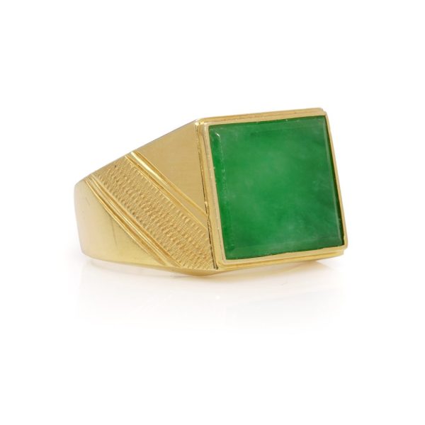 Vintage Chinese square jade and gold men's ring