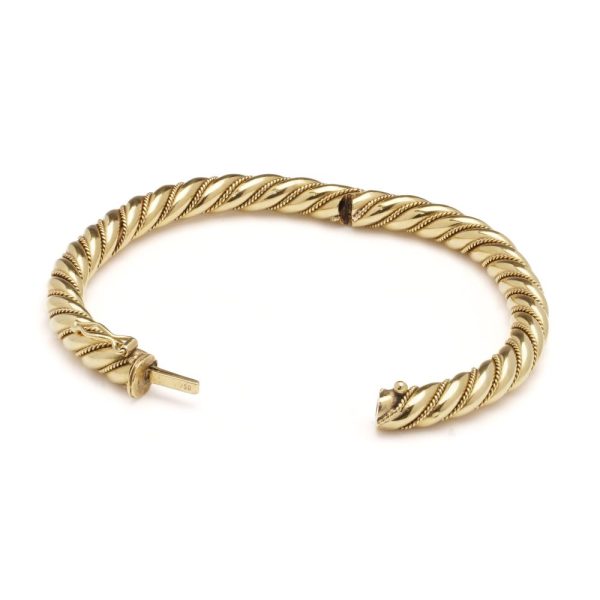 Vintage 18ct Yellow Gold Spiral Twist Hinged Bangle Bracelet