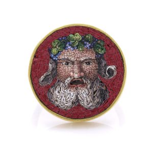 19th Century gold micro mosaic ring, featuring a Bacchus head.