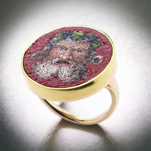 19th Century gold micro mosaic ring, featuring a Bacchus head.