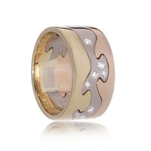 Georg Jensen Fusion gold 3 piece stack ring with diamonds.