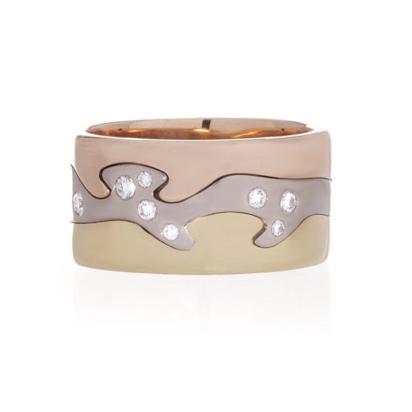 Georg Jensen Fusion gold 3 piece stack ring with diamonds.