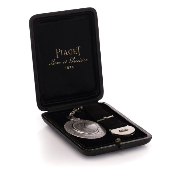 Vintage Piaget 18ct White Gold Open Face Dress Pocket Watch with Chain and Fob