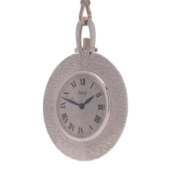 Vintage Piaget 18ct White Gold Open Face Dress Pocket Watch with Chain and Fob